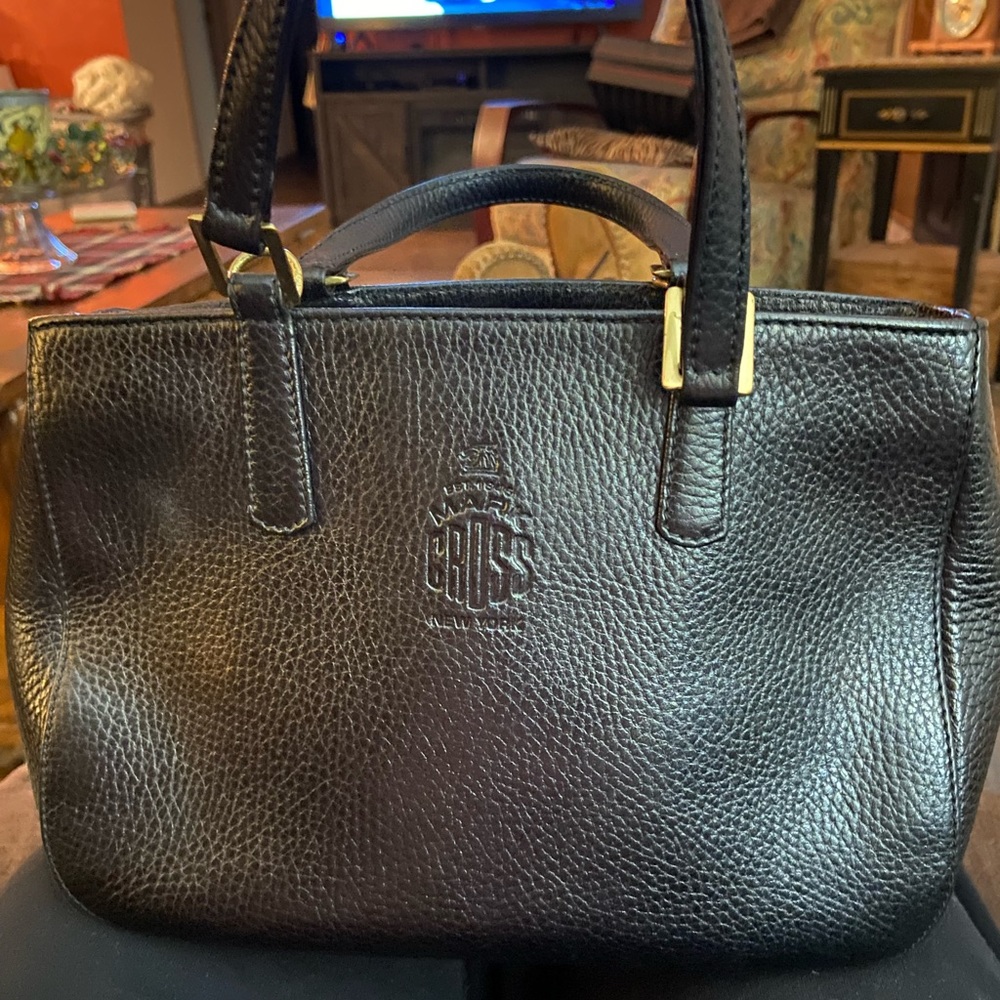 Mark Cross embossed Black Leather Top Handle bag.